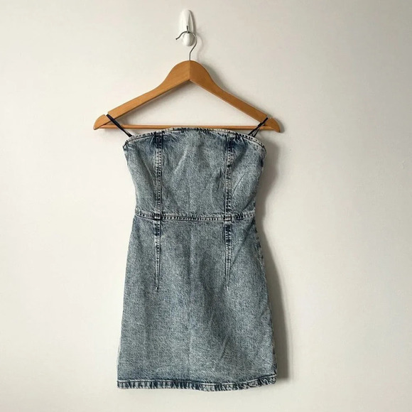Zara  Denim Strapless 1975 Mini Dress Light Washed Blue NWT Size Small - Picture 7 of 9